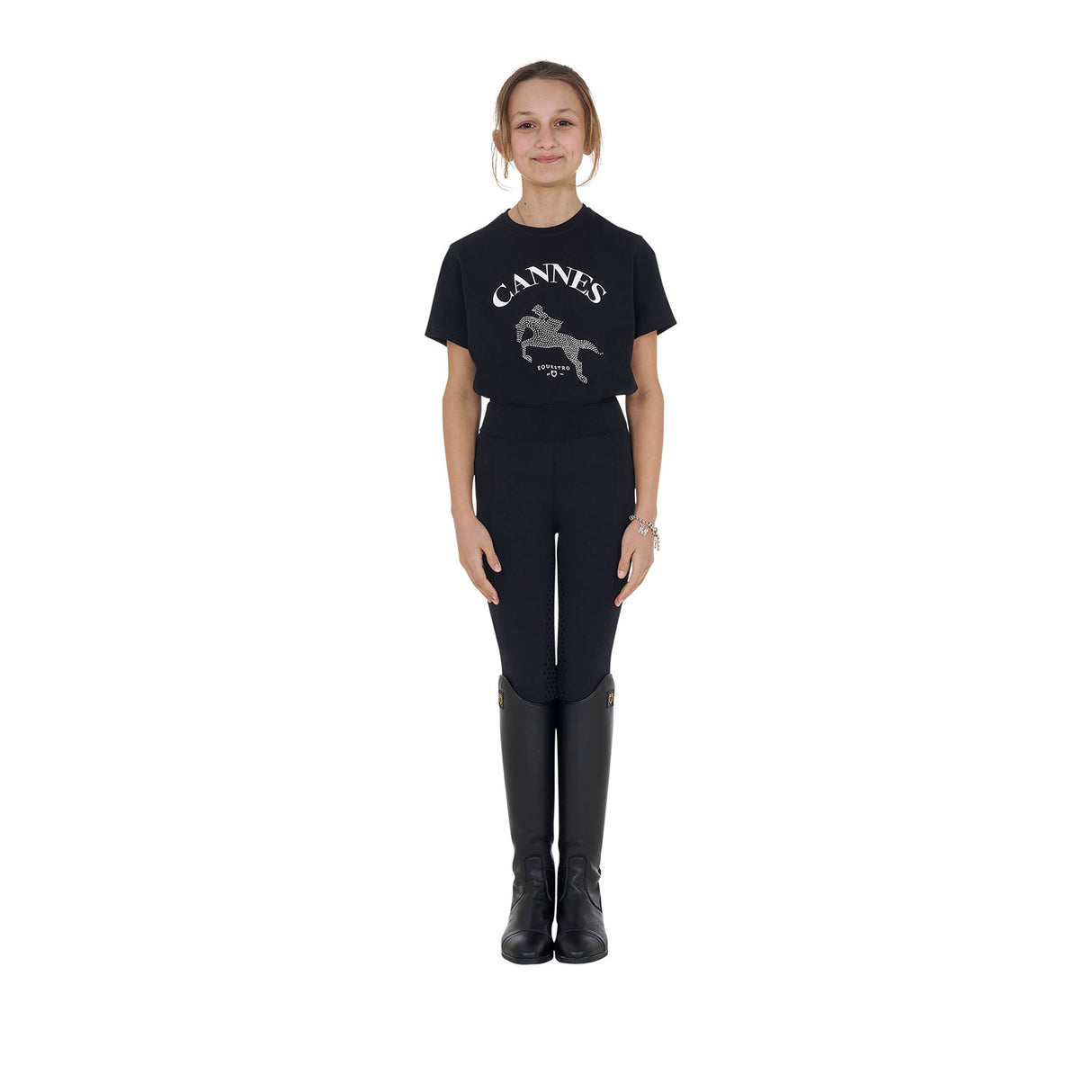 Equestro Girls' Cannes Cotton T-Shirt With Rhinestones #colour_black