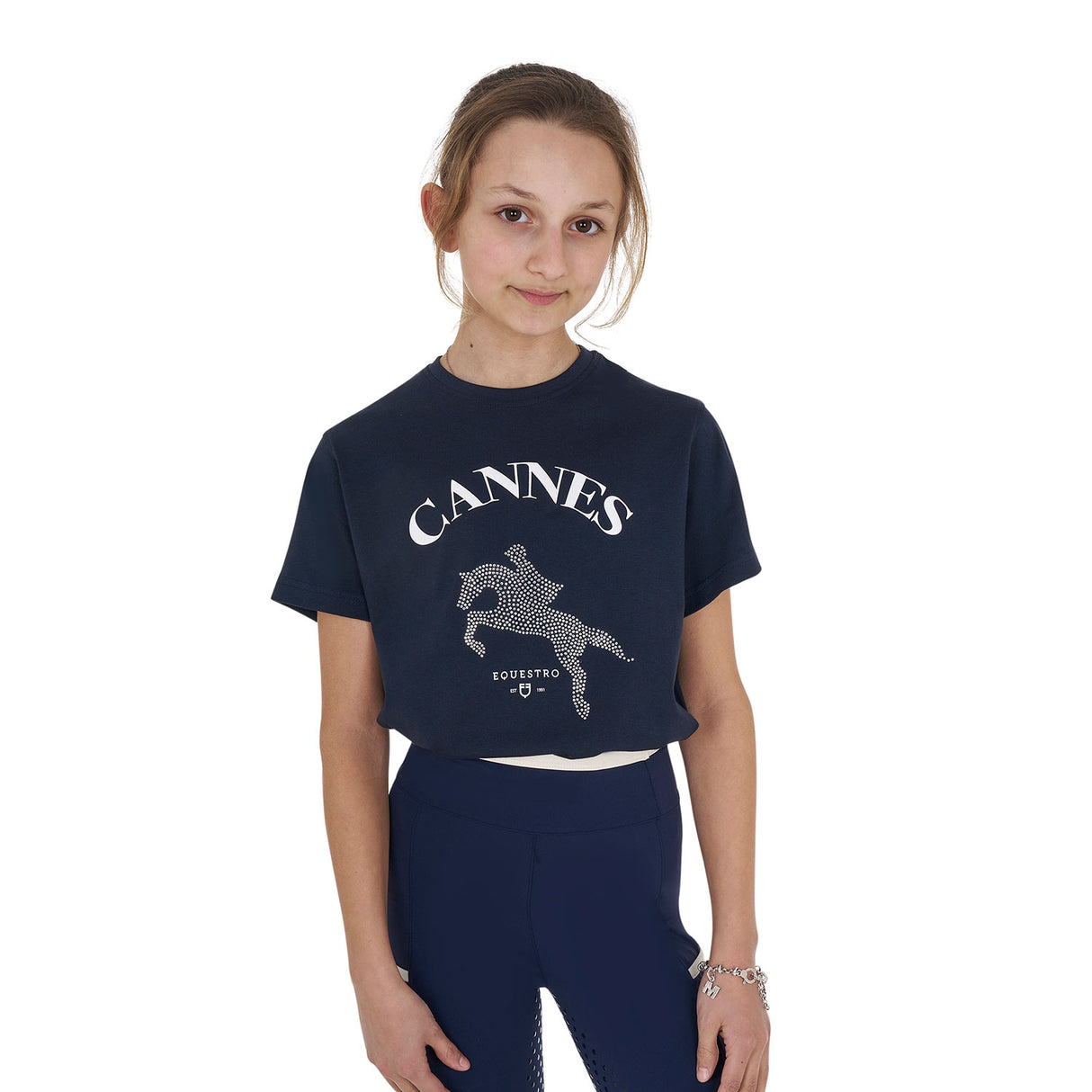 Equestro Girls' Cannes Cotton T-Shirt With Rhinestones #colour_blue