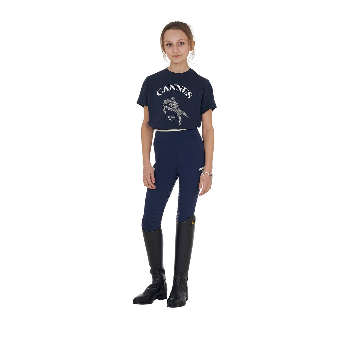 Equestro Girls' Cannes Cotton T-Shirt With Rhinestones #colour_blue
