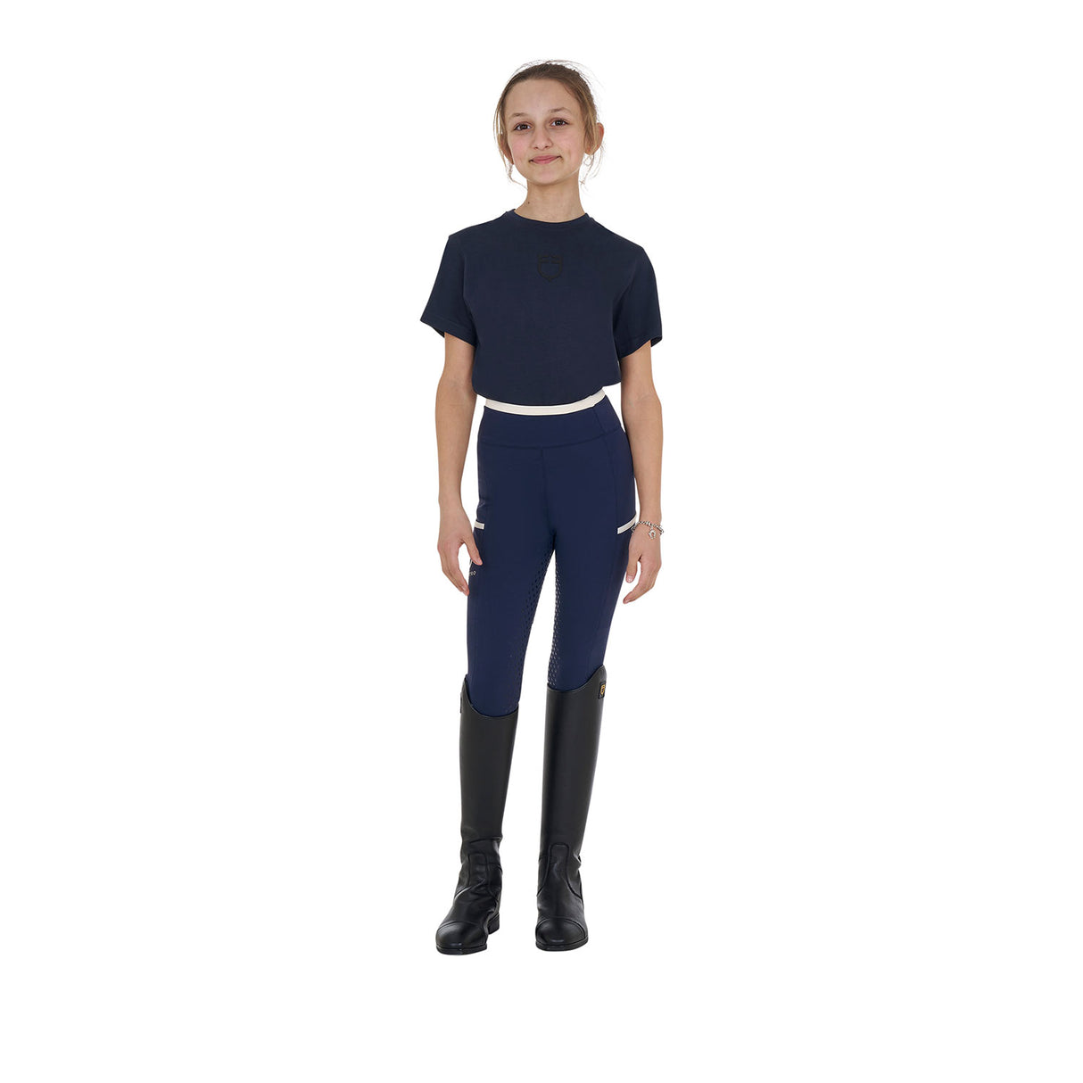 Equestro Girls' Basic Cotton T-Shirt With Tone On Tone Logo #colour_blue