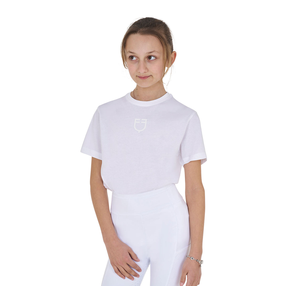 Equestro Girls' Basic Cotton T-Shirt With Tone On Tone Logo #colour_white
