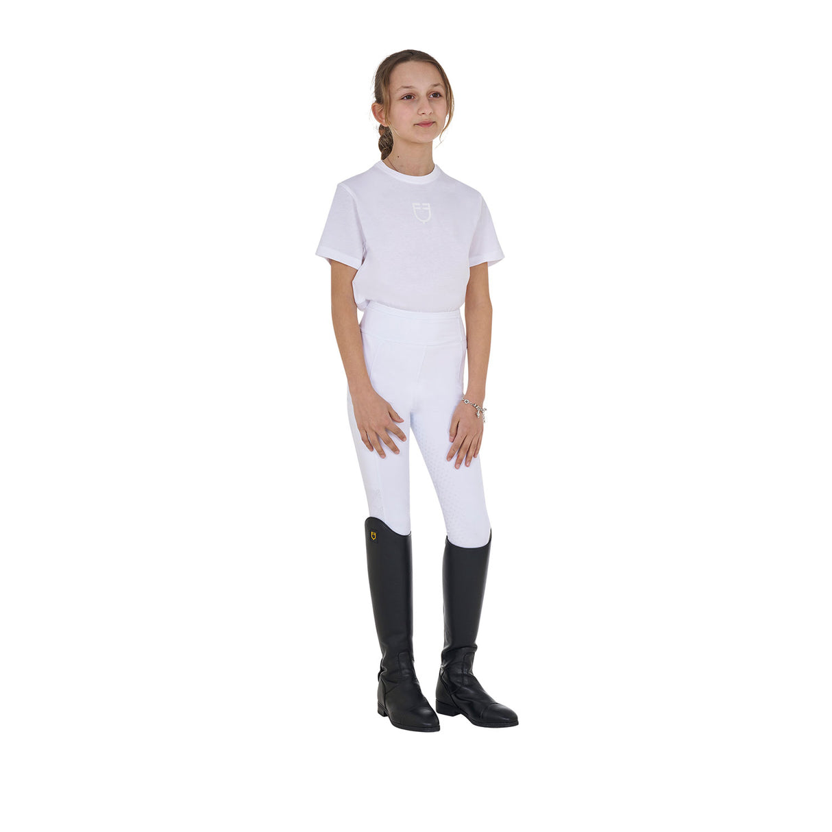 Equestro Girls' Basic Cotton T-Shirt With Tone On Tone Logo #colour_white