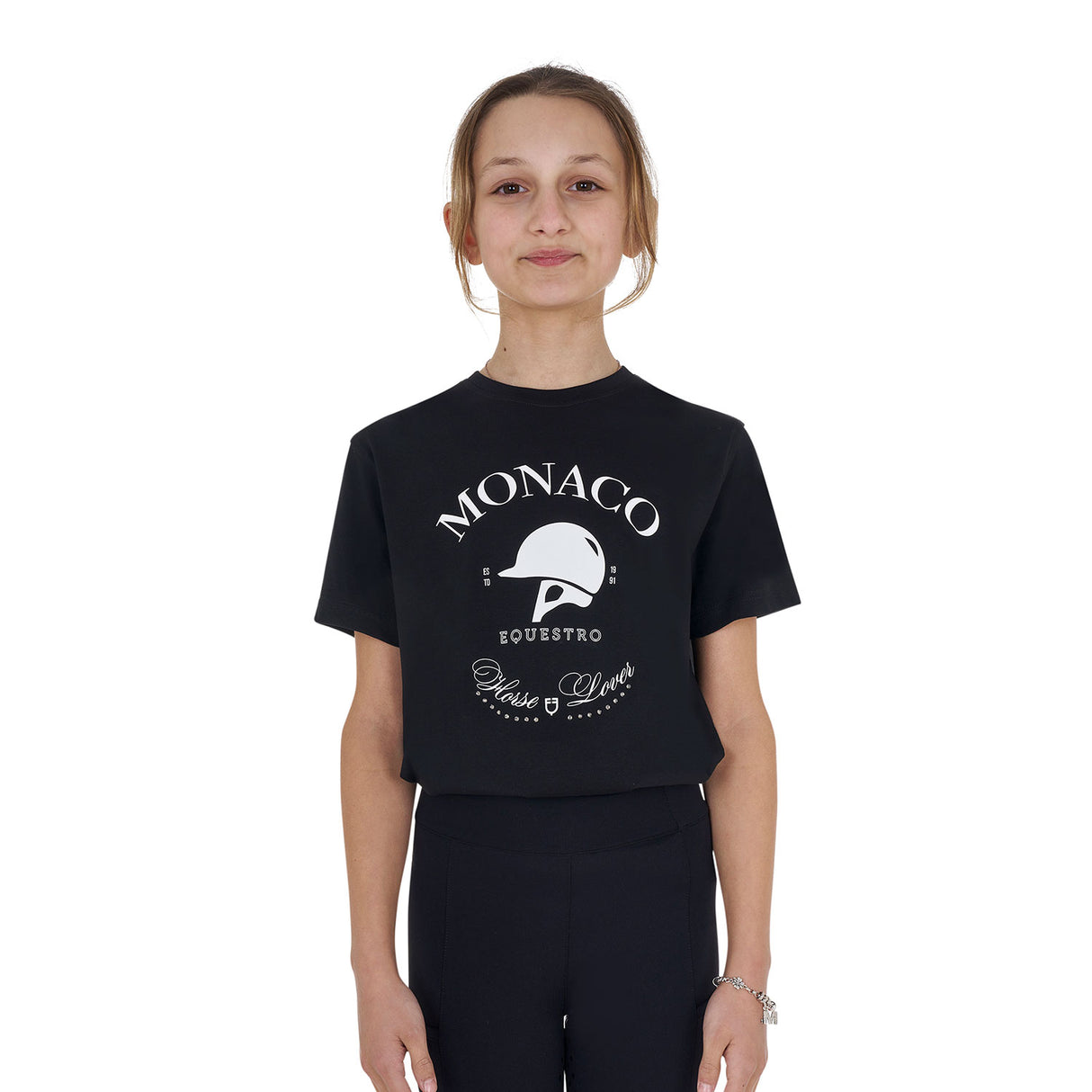 Equestro Girls' Monaco Cotton T-Shirt With Rhinestones #olour_black