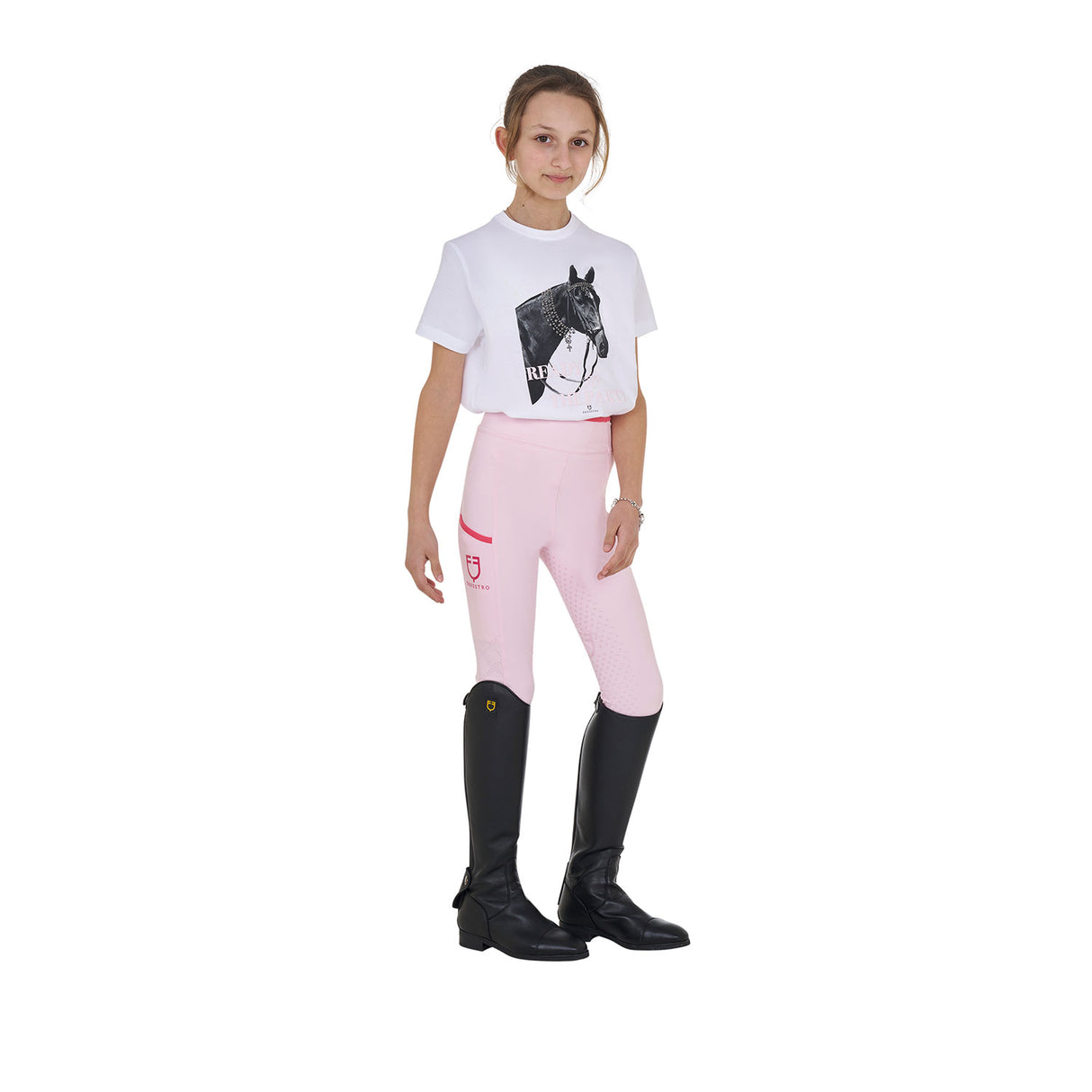Equestro Girls' Ready To The Party Cotton T-Shirt With Rhinestones #colour_white