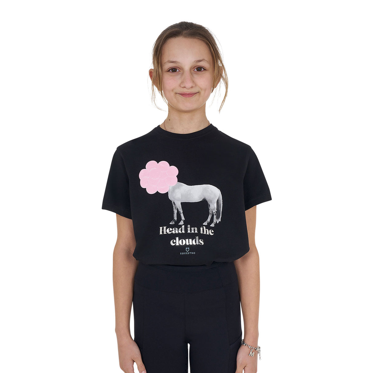 Equestro Girls' Head In The Clouds Cotton T-Shirt #colour_black