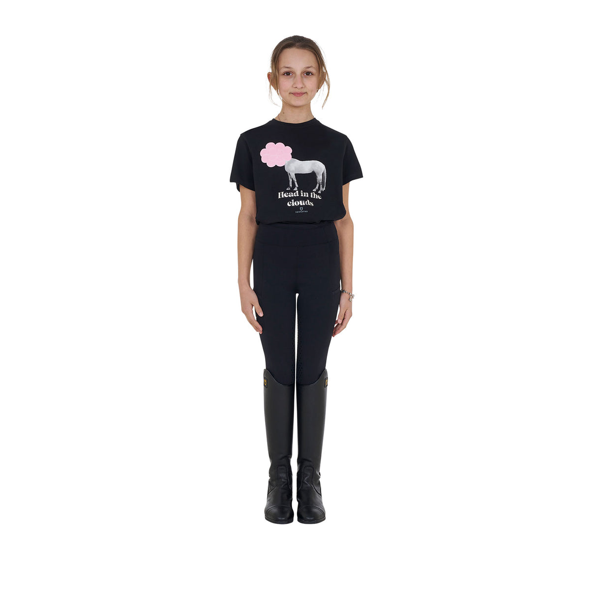 Equestro Girls' Head In The Clouds Cotton T-Shirt #colour_black