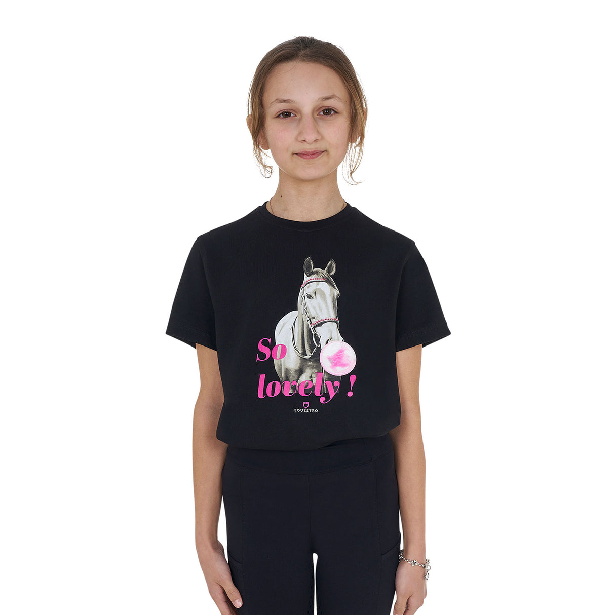 Equestro Girls' So Lovely Cotton T-Shirt #colour_black
