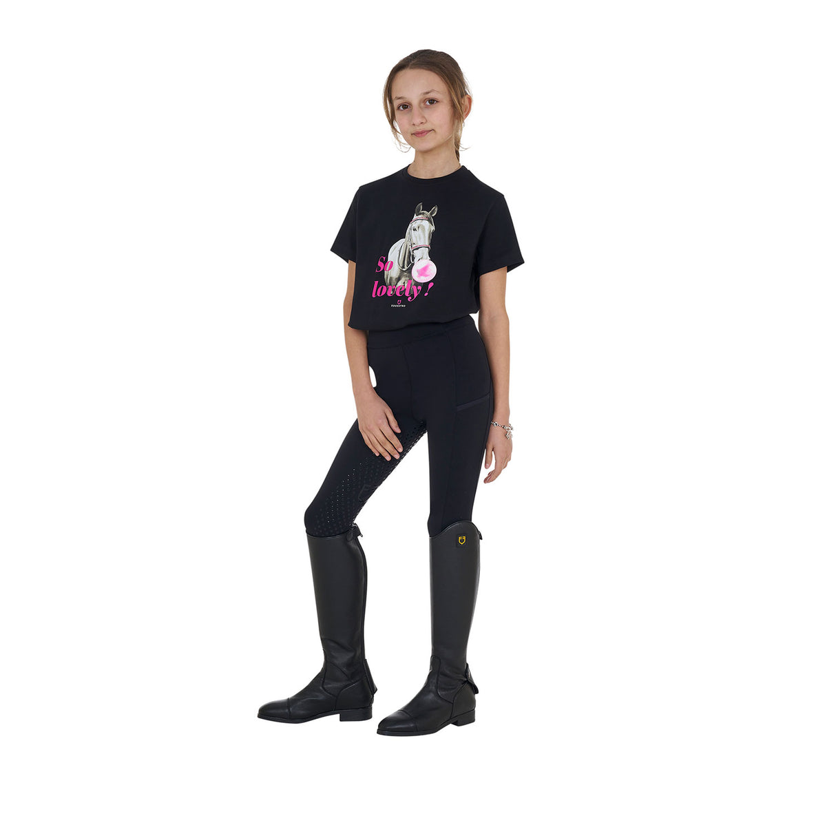 Equestro Girls' So Lovely Cotton T-Shirt #colour_black