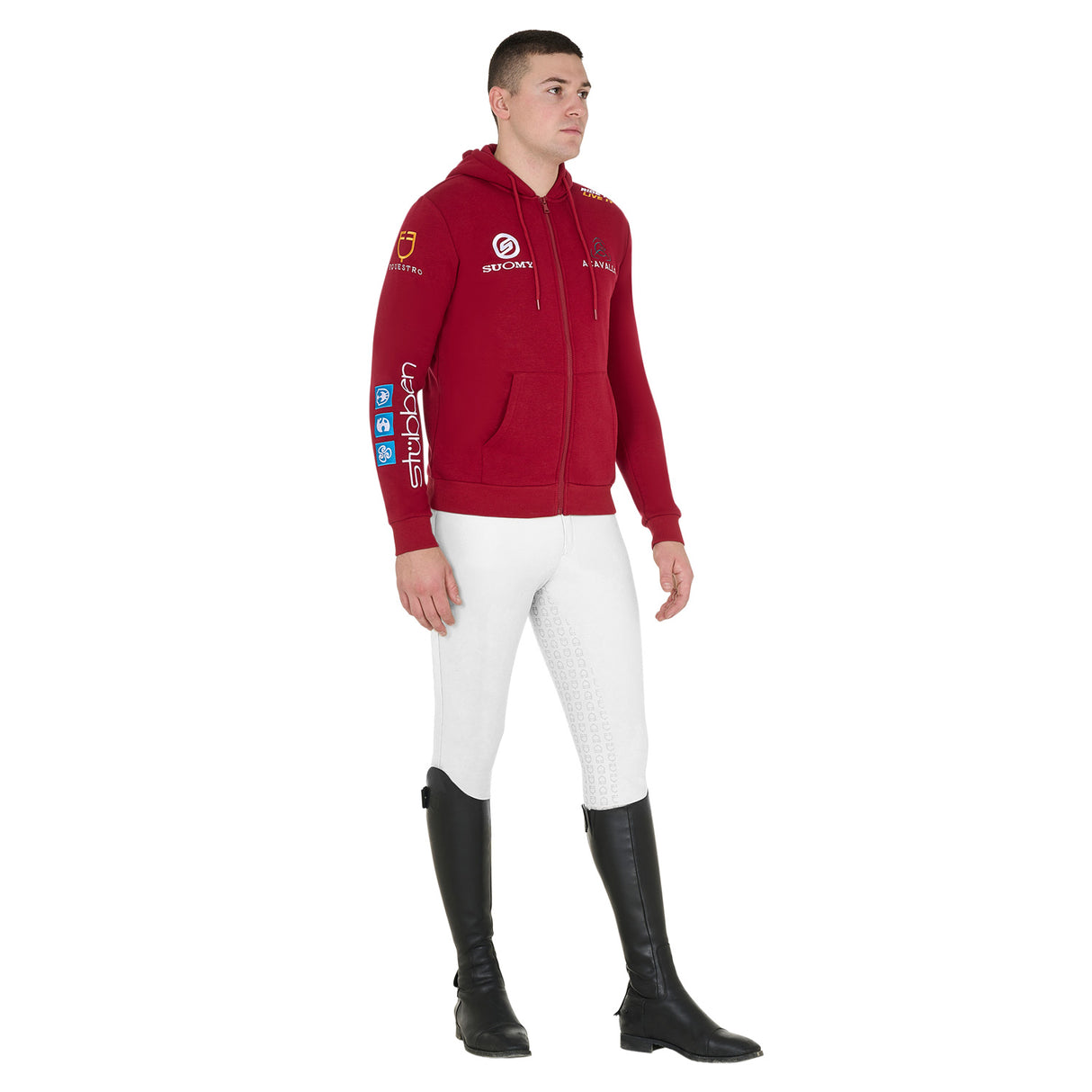 Equestro Men's Hoddie With Multilogo Patches #colour_burgundy
