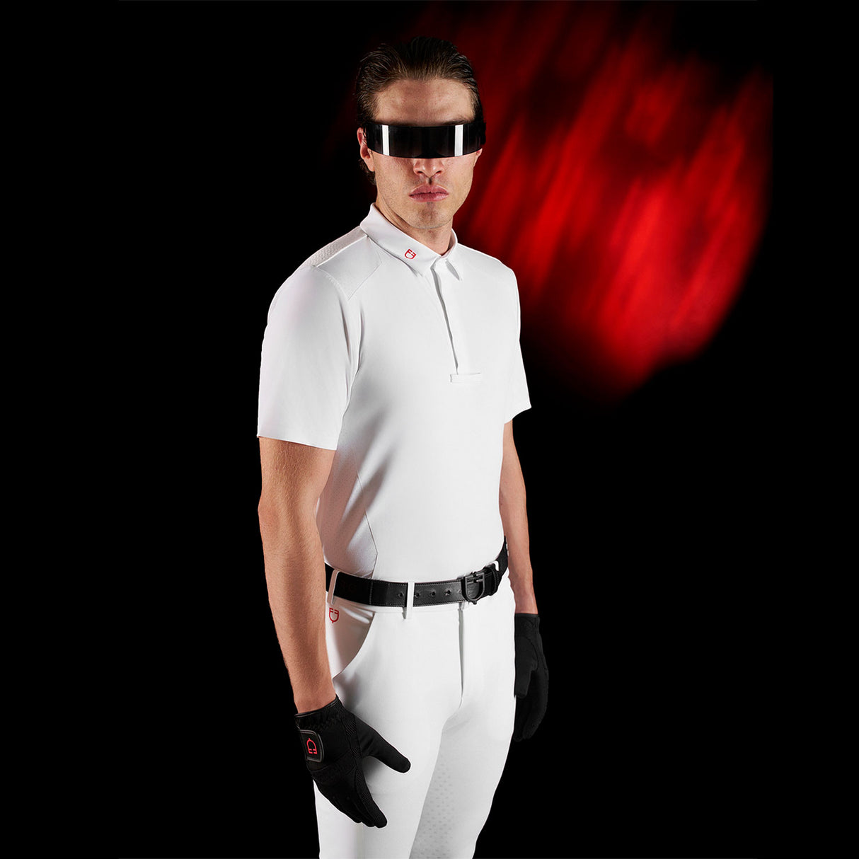 Equestro Equestro Ridertechnology Men's Competition Polo Shirt Short Sleeves And Buttons #colour_white
