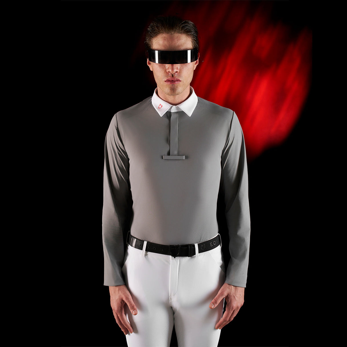 Equestro Equestro Ridertechnology Men's Competition Polo Shirt Long Sleeves And Buttons #colour_grey