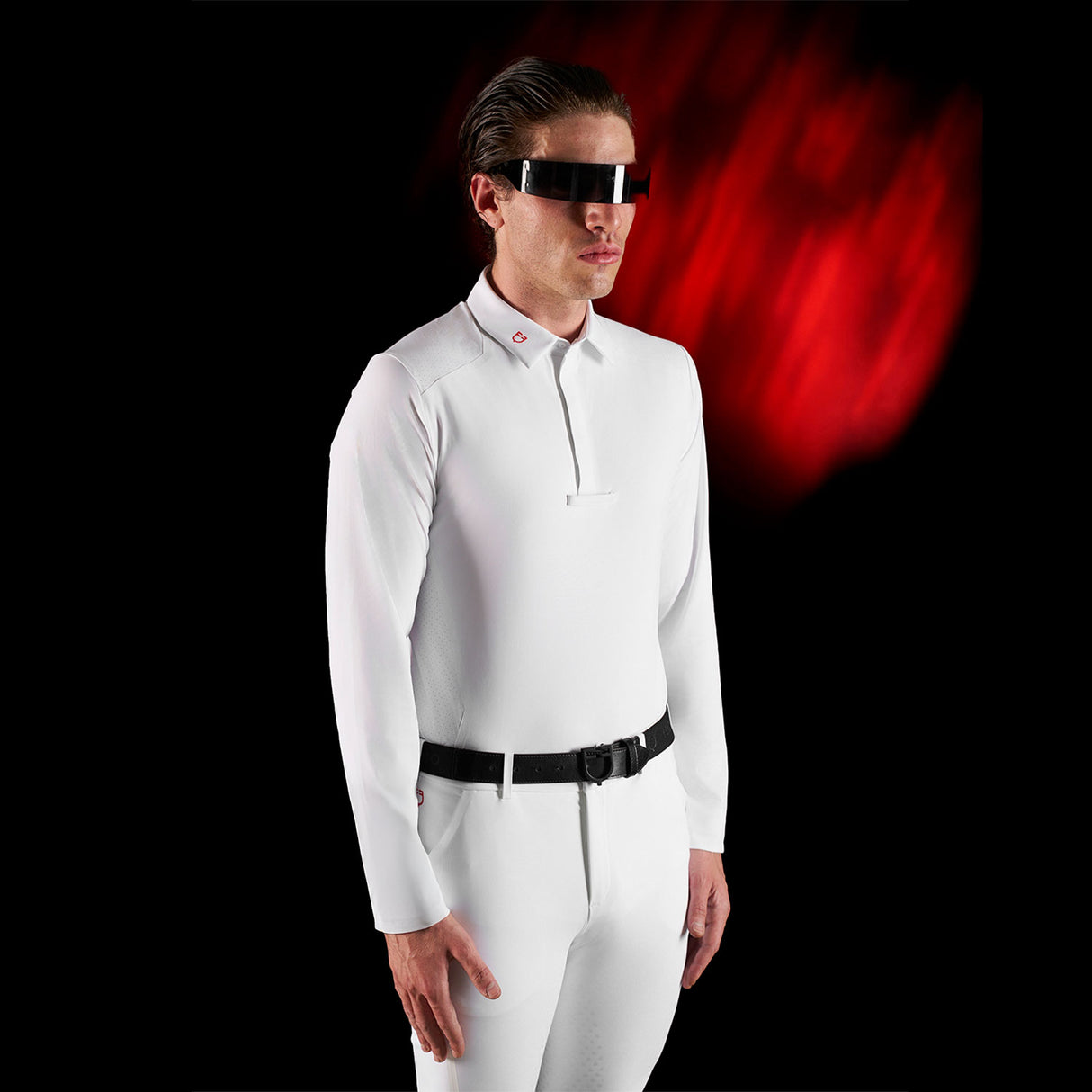 Equestro Equestro Ridertechnology Men's Competition Polo Shirt Long Sleeves And Buttons #colour_white