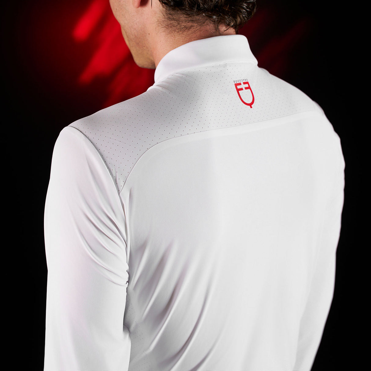 Equestro Equestro Ridertechnology Men's Competition Polo Shirt Long Sleeves And Buttons #colour_white