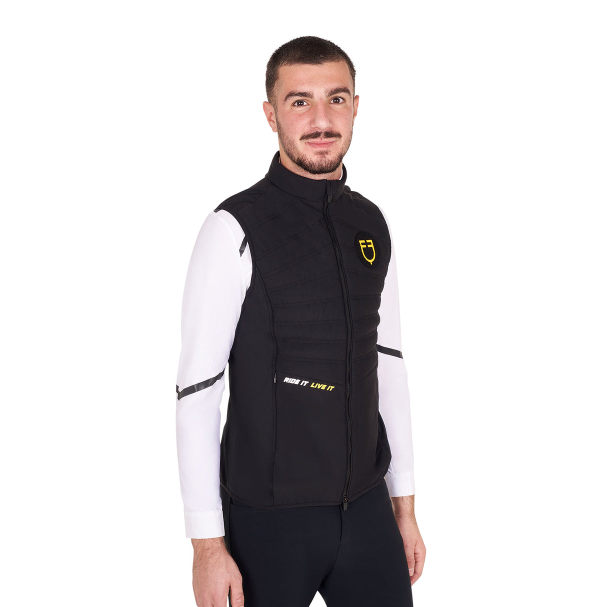 Equestro Men's Slim Fit Sleeveless Jacket In Technical Fabric #colour_black