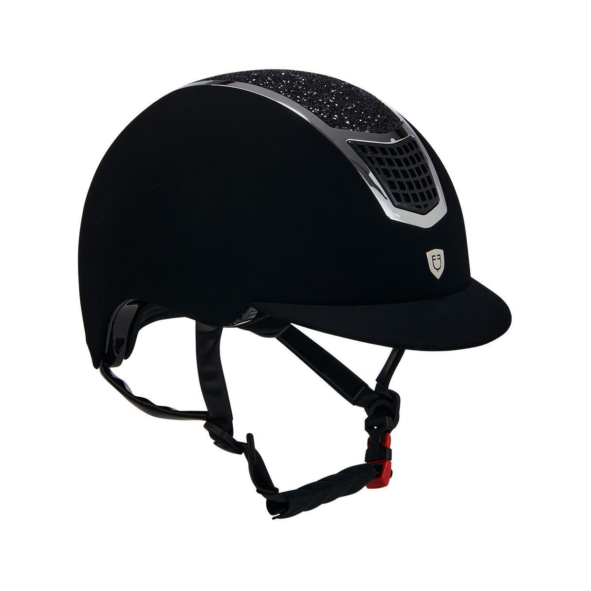 Equestro Ultra-Light Velvet Helmet With Rhinestones #colour_black/silver