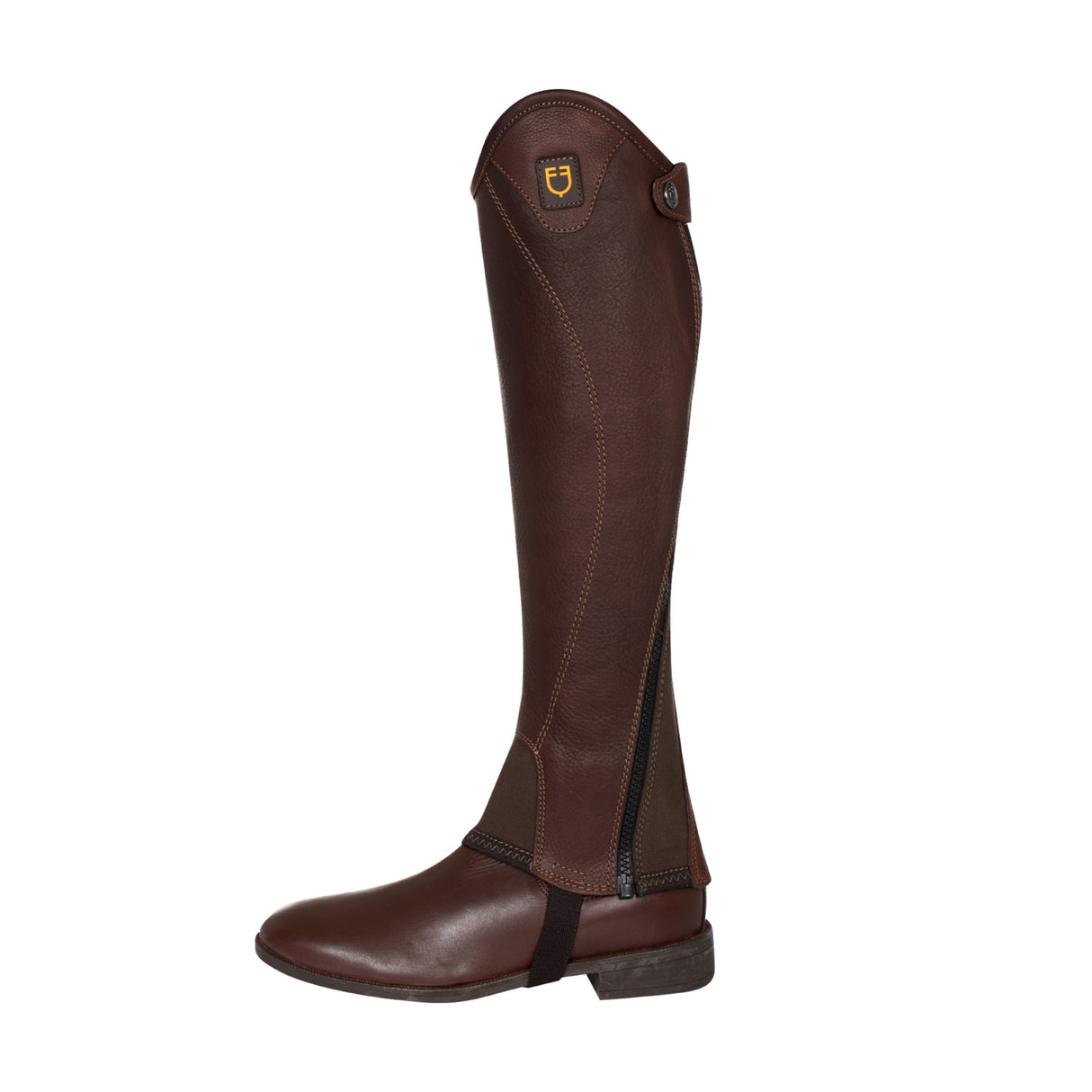 Equestro Unisex Short Leather Gaiters With Side Zip #colour_brown