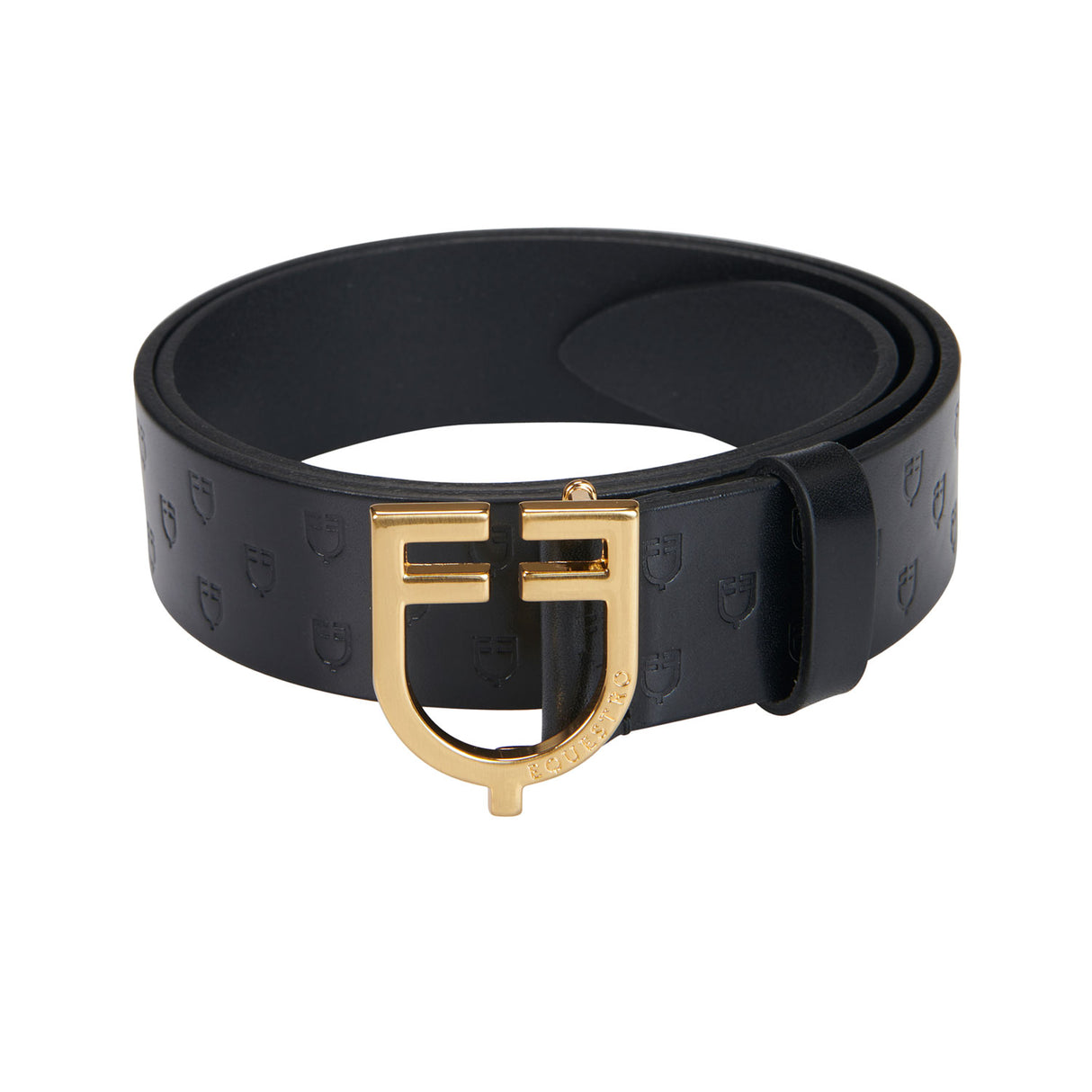 Equestro Leather Logo Belt With Logoed Buckle #colour_gold