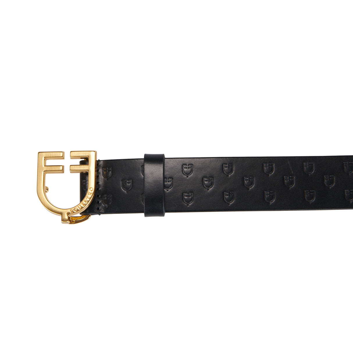 Equestro Leather Logo Belt With Logoed Buckle #colour_gold