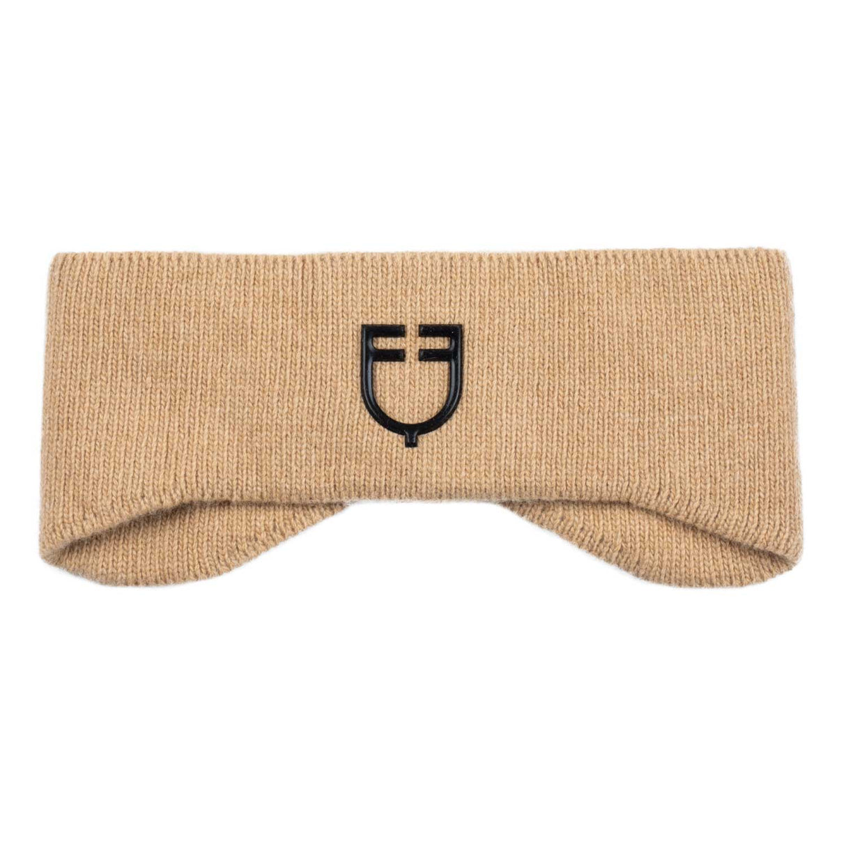 Equestro Unisex Ribbed Wool Earmuff Headband With Logo #colour_beige