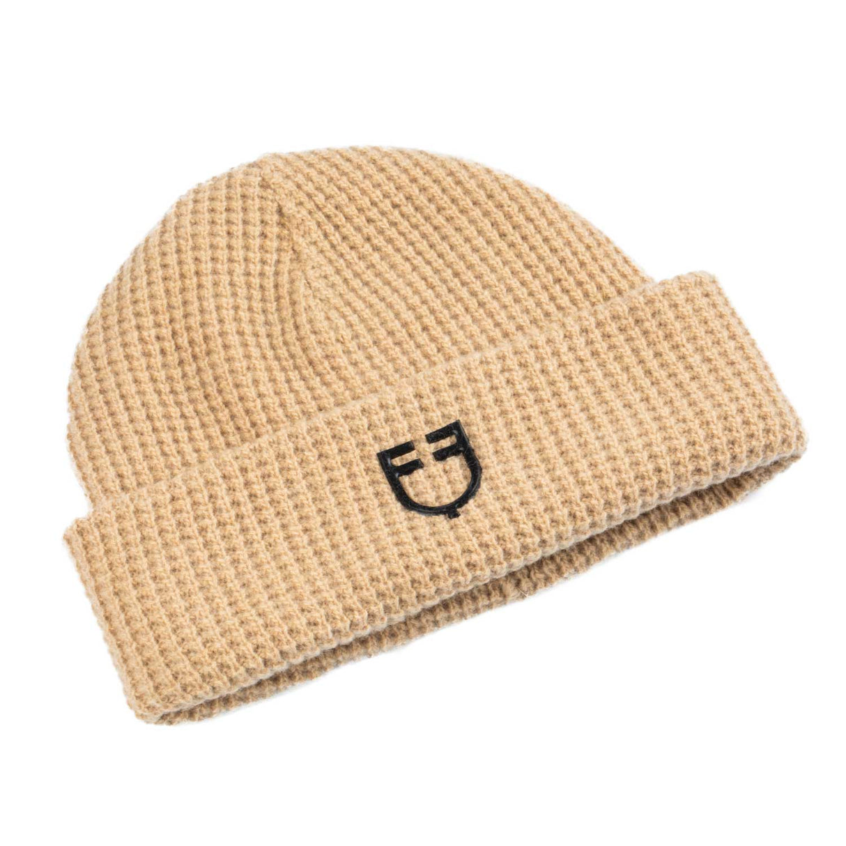 Equestro Unisex Ribbed Wool Beanie With Logo #colour_beige
