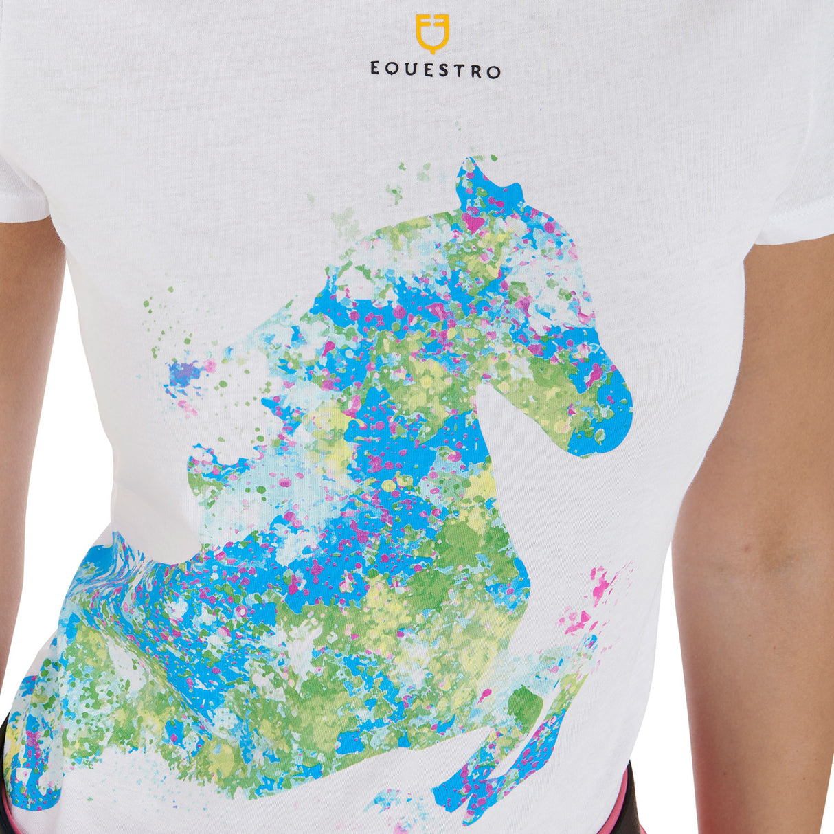 Equestro Women's Slim Fit T-Shirt With Abstract Horse Print #colour_white
