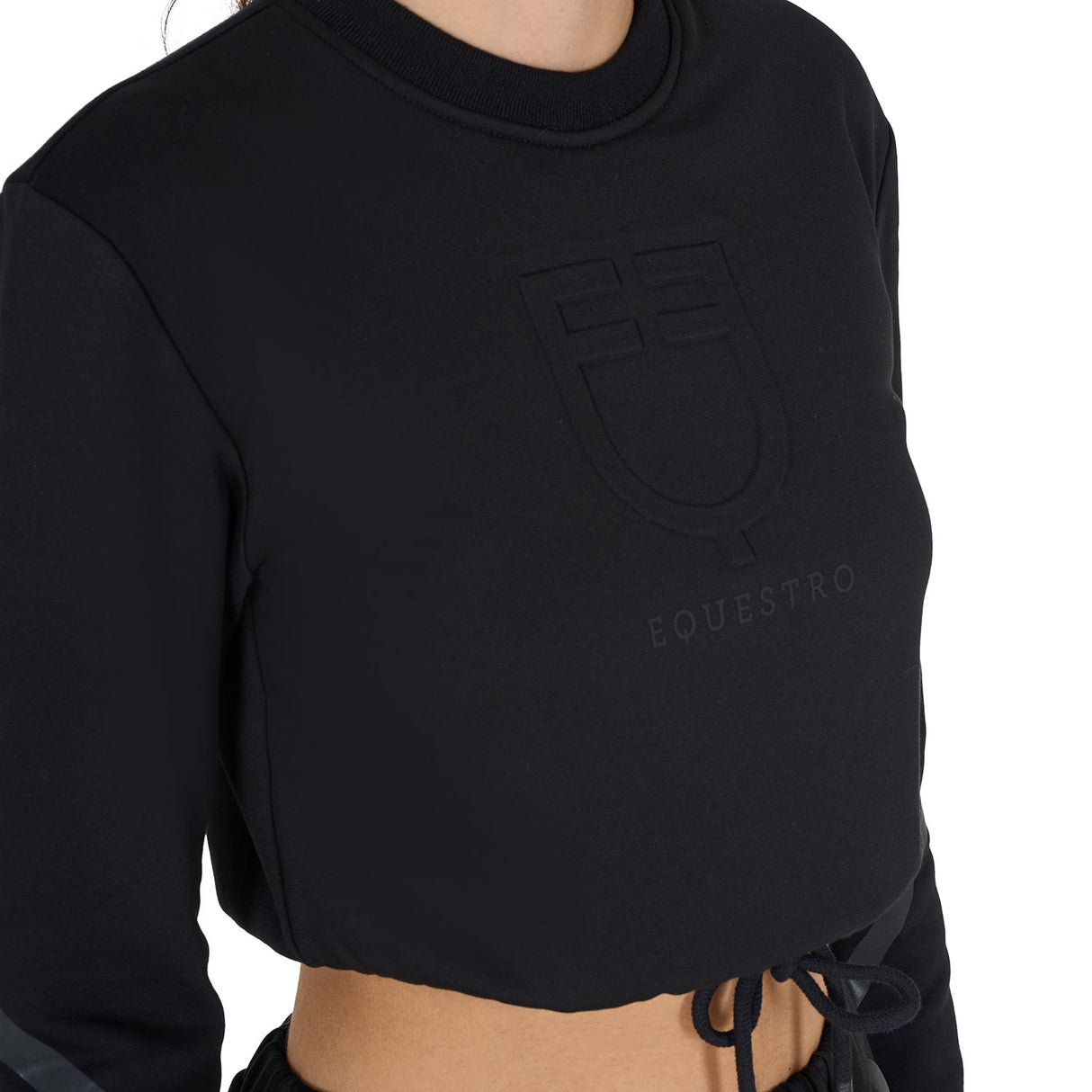 Equestro Women's Cropped Crewneck Sweatshirt #colour_black