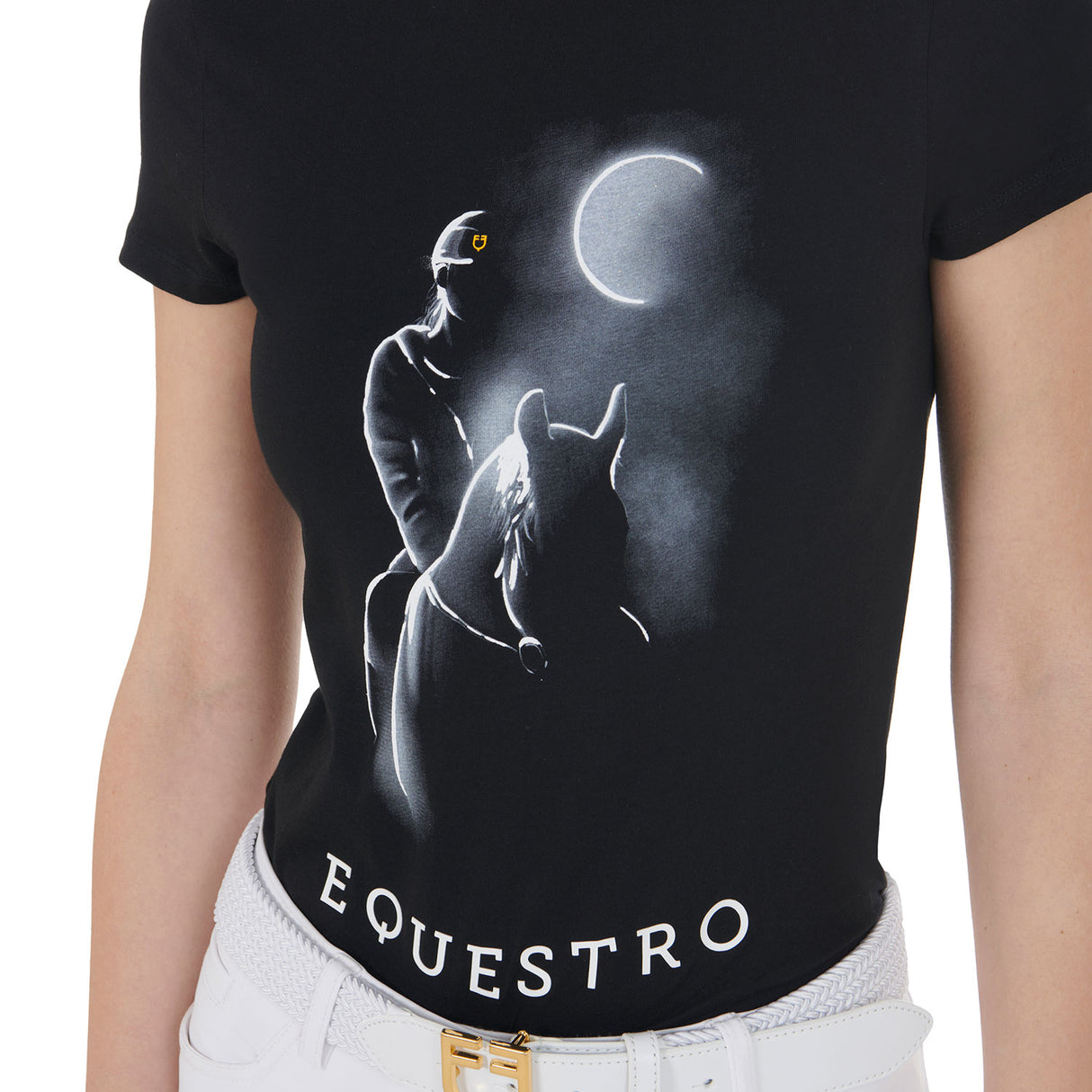 Equestro Women's Slim Fit T-Shirt Moonlight Print #colour_black