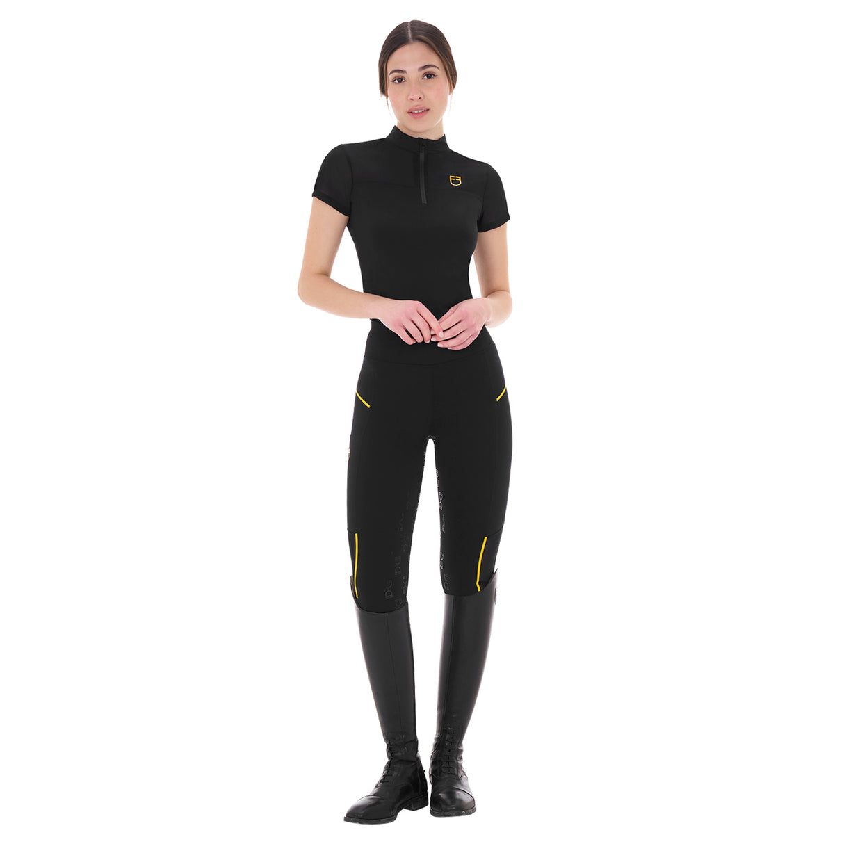 Equestro Women's Slim Fit Leggings with Micro Mesh Inserts #colour_black