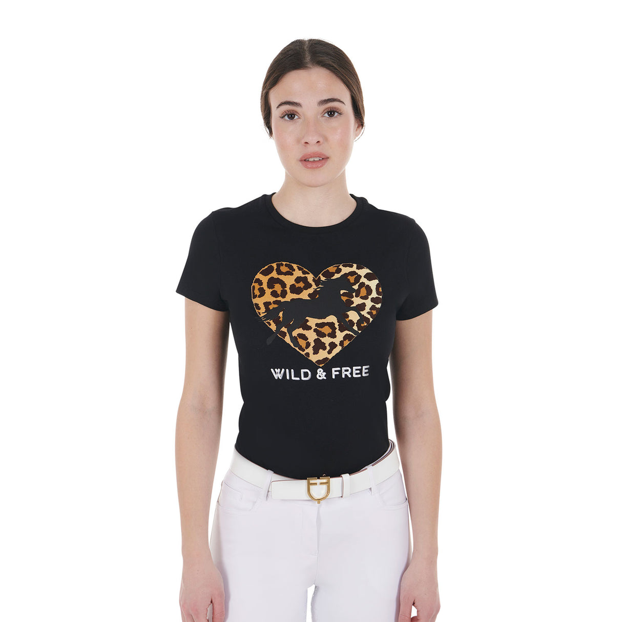 Equestro Women's Wild & Free Slim Fit Cotton T-Shirt #colour_black