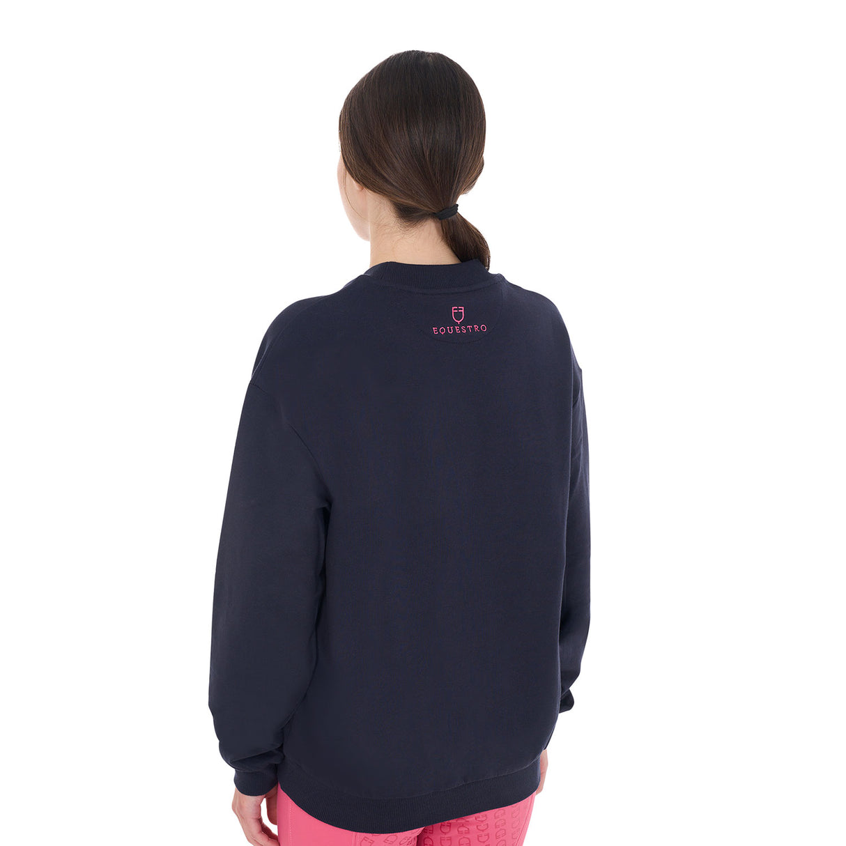 Equestro Women's Crewneck Sweatshirt With Sponge Lettering #colour_blue-fucsia