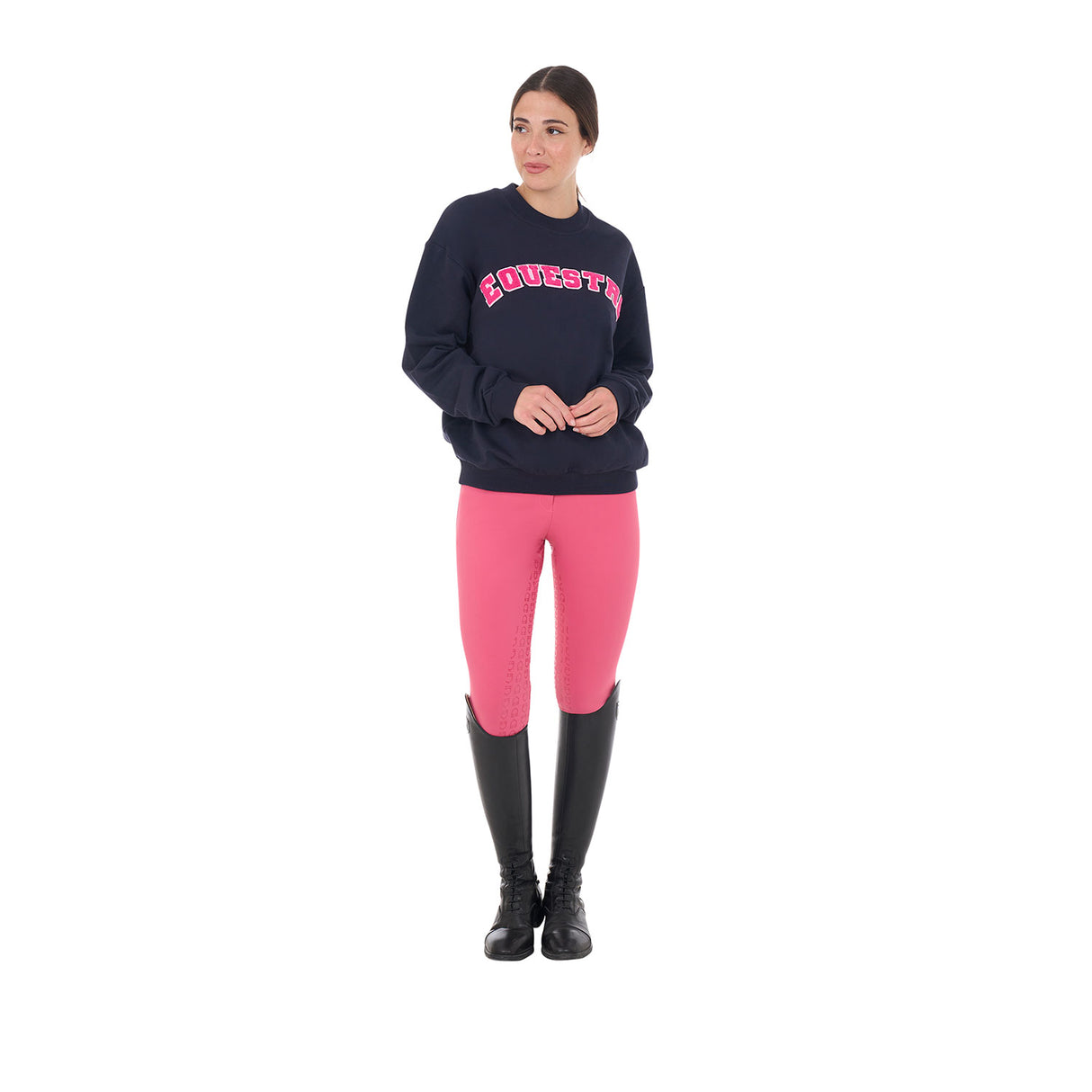 Equestro Women's Crewneck Sweatshirt With Sponge Lettering #colour_blue-fucsia