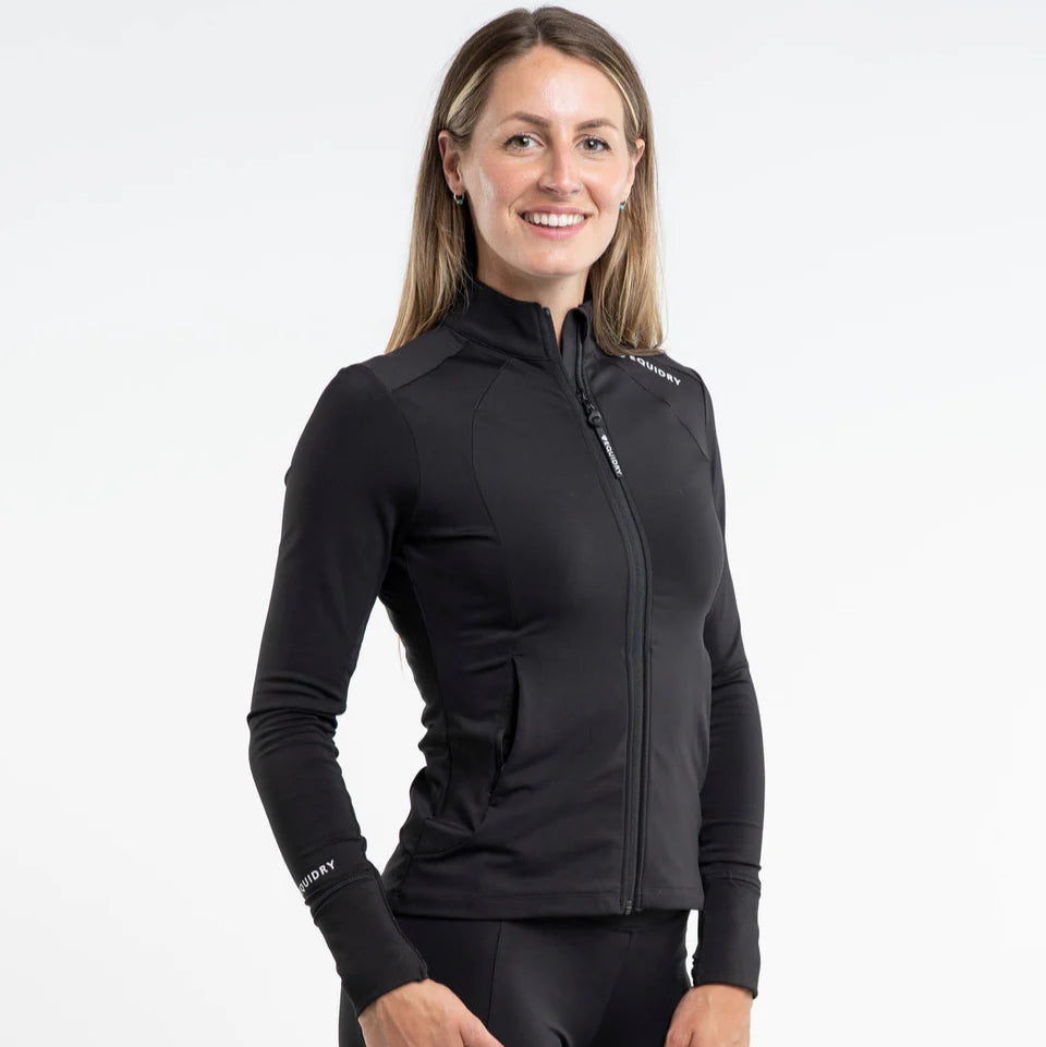 EQUIDRY Women's Water Repellent Zip up Top #colour_black-white