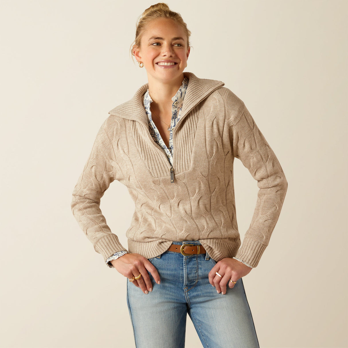 Ariat Women's Alamere 1/2 Zip Sweater #colour_beige