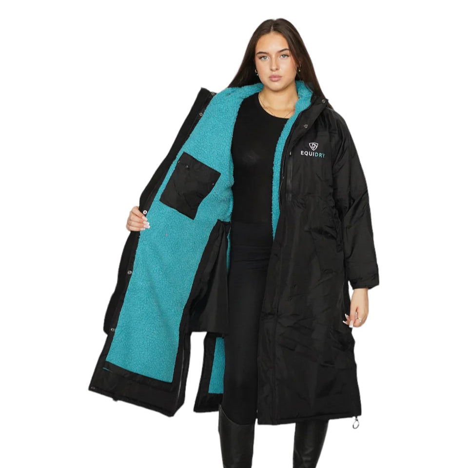 EQUIDRY Women's Thick Fleece Evolution Fixed Hood #colour_black-turquoise