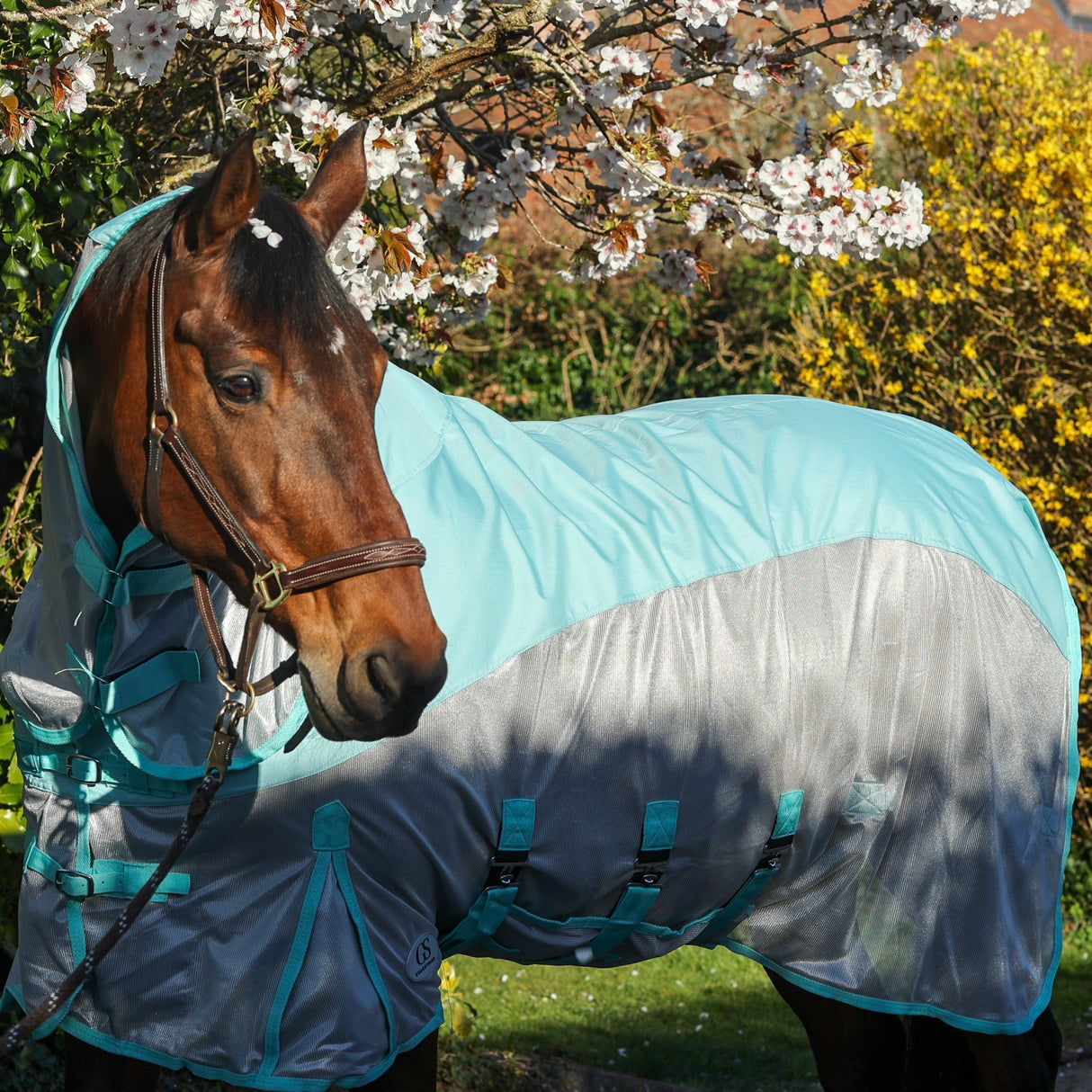 GS Equestrian Hybrid Fly Rug #colour_silver/aqua