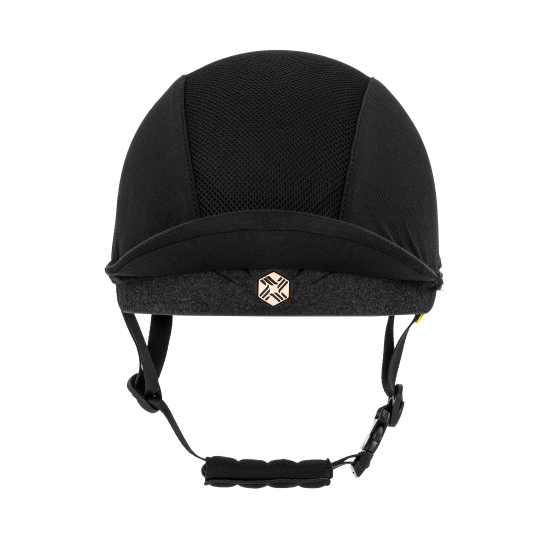 Charles Owen EQx Phoenix with MIPS Jockey Skull Helmet #colour_black-rose-gold