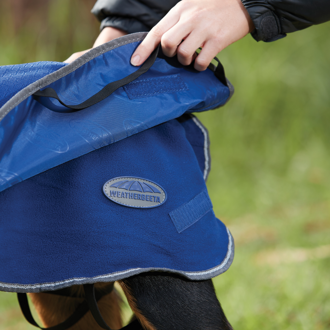 Weatherbeeta Comfitec Premier Free Duo Deluxe Parka Dog Coat #colour_dark-blue-grey-white