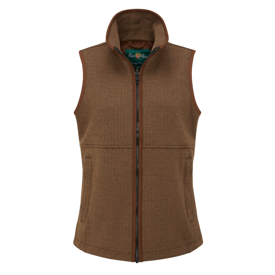 Alan Paine Aylsham Ladies Fleece Gilet #colour_brown-herringbone