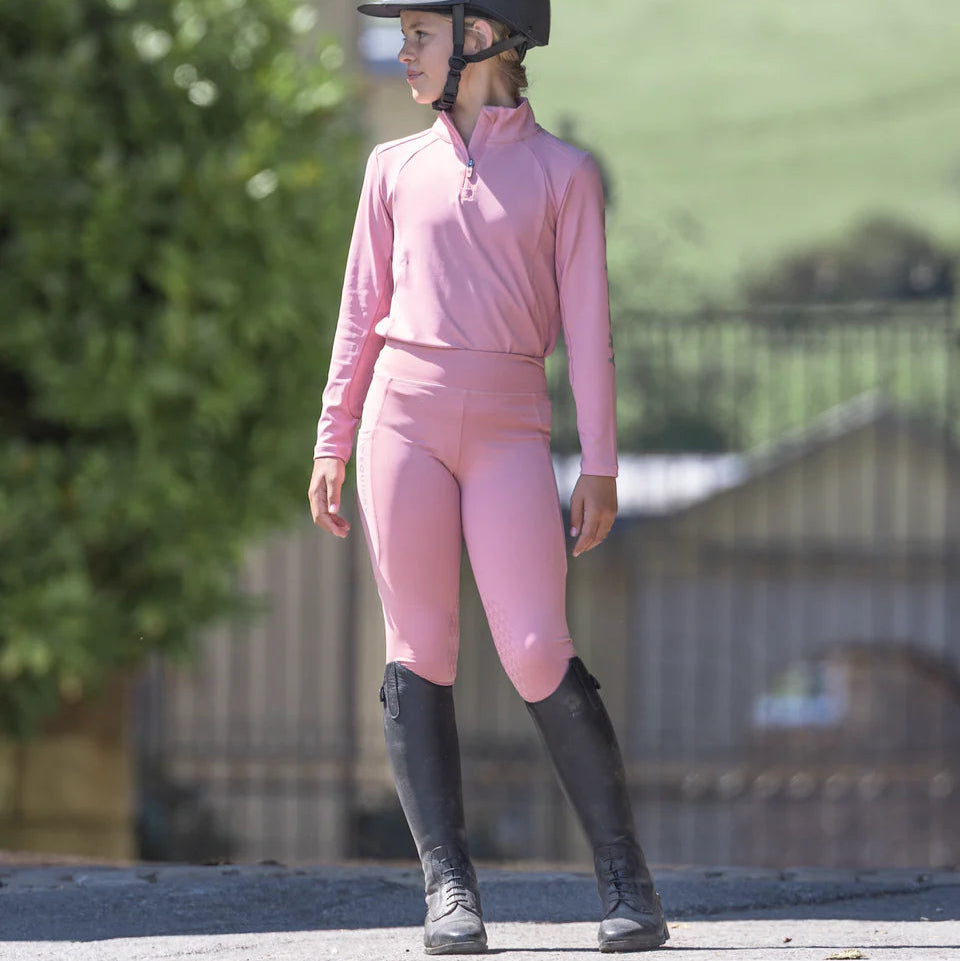 EQUIDRY Children's Water Repellent Leggings #colour_pale-pink-grey