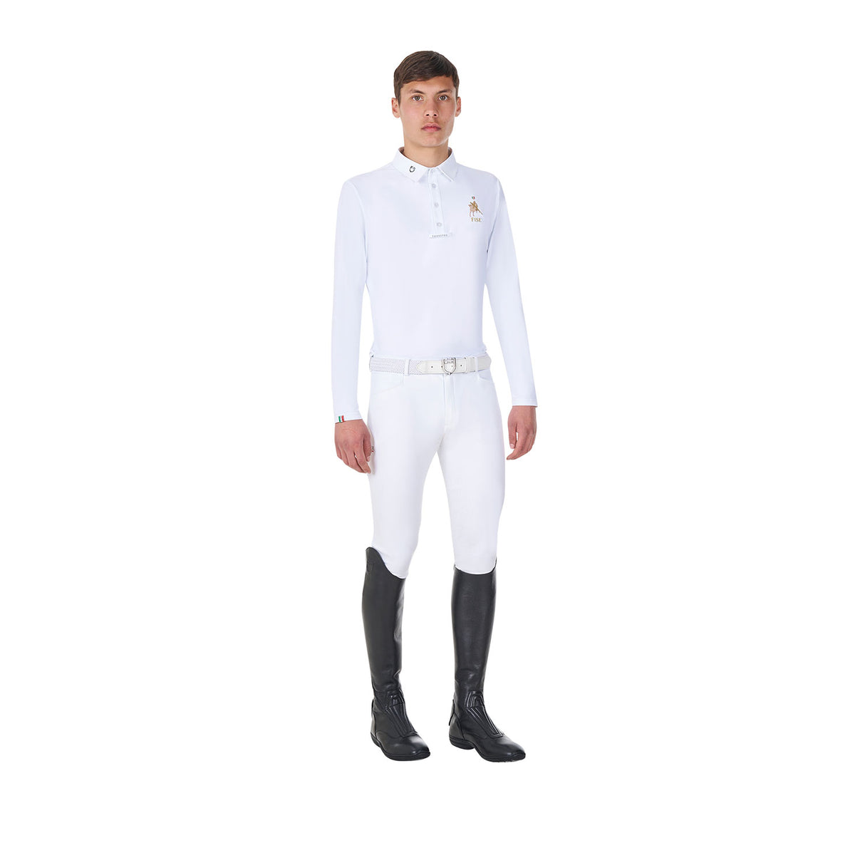 Equestro Men's Long-Sleeved Competition Polo Shirt Equestro X Fise #colour_white