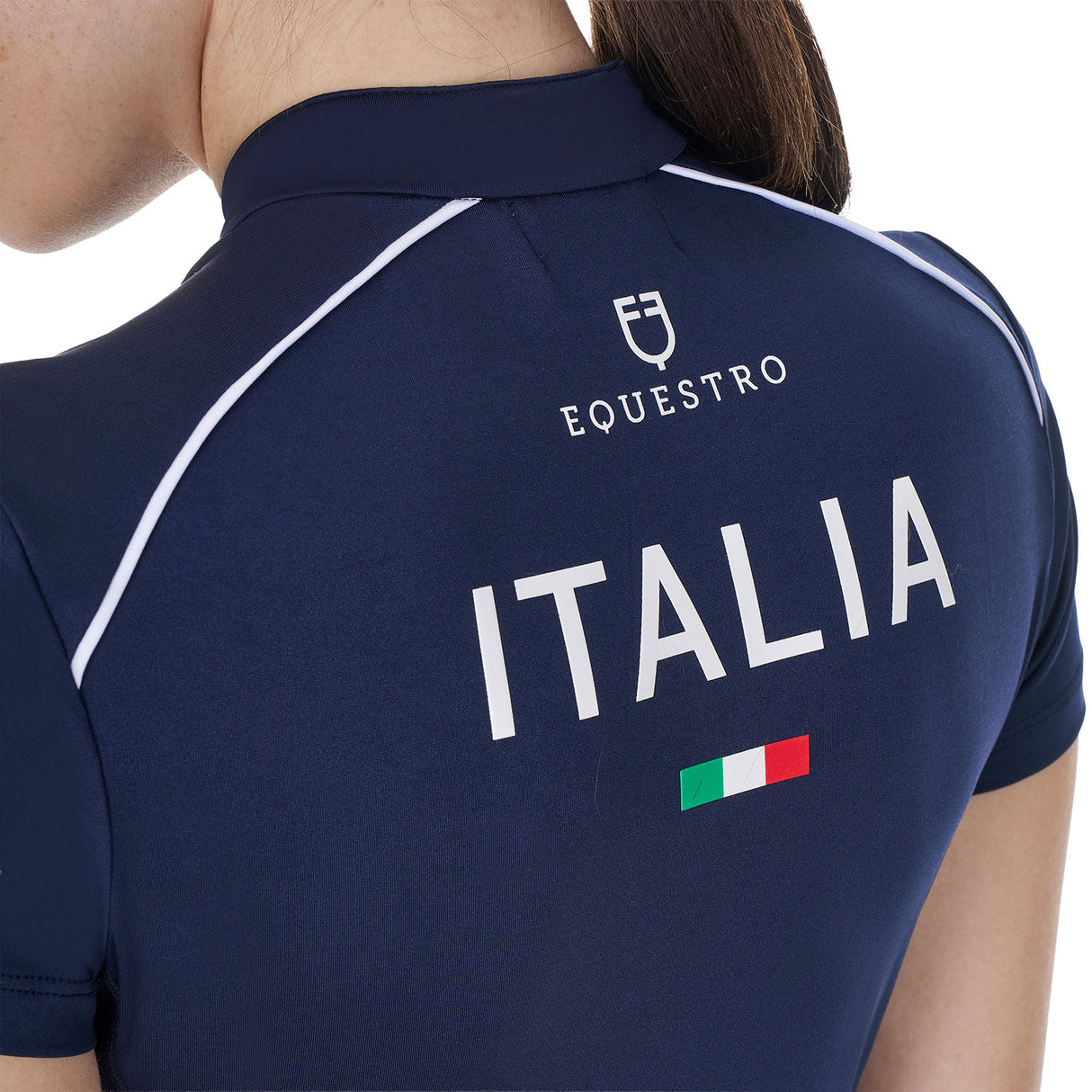 Equestro Women's Training Polo Shirt With Italian Flag Zip Equestro X Fise