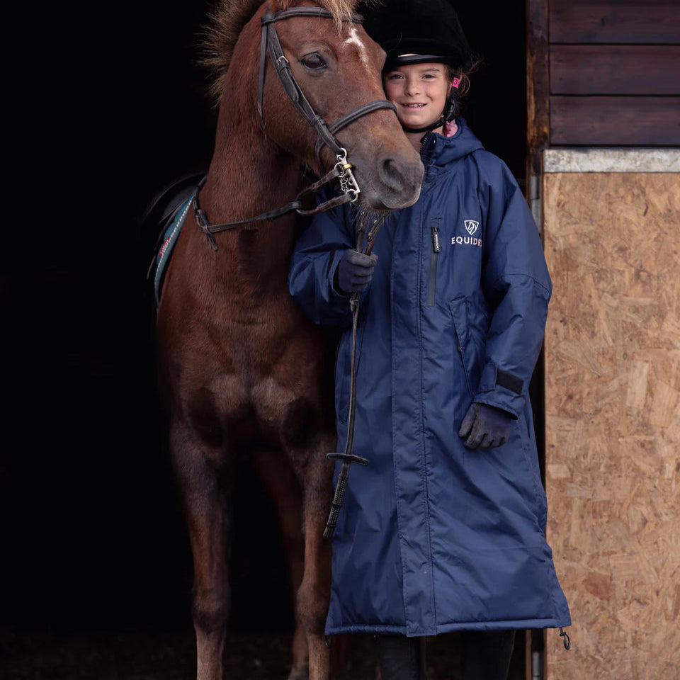 EQUIDRY Women's Thick Fleece Evolution Stowaway Hood #colour_navy-pale-pink