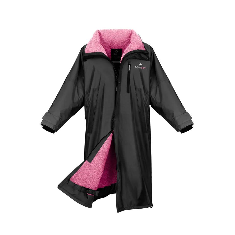EQUIDRY Women's Thick Fleece Evolution Stowaway Hood #colour_black-peacock-pink
