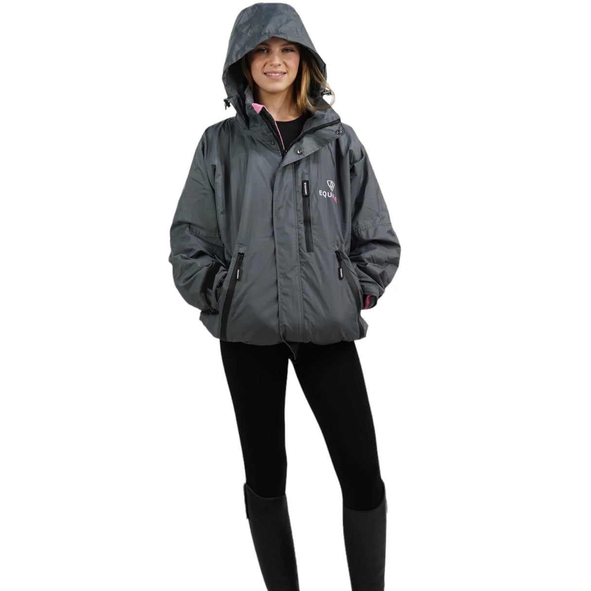 EQUIDRY Women's Thin Fleece Shortie #colour_grey-penelope-pink