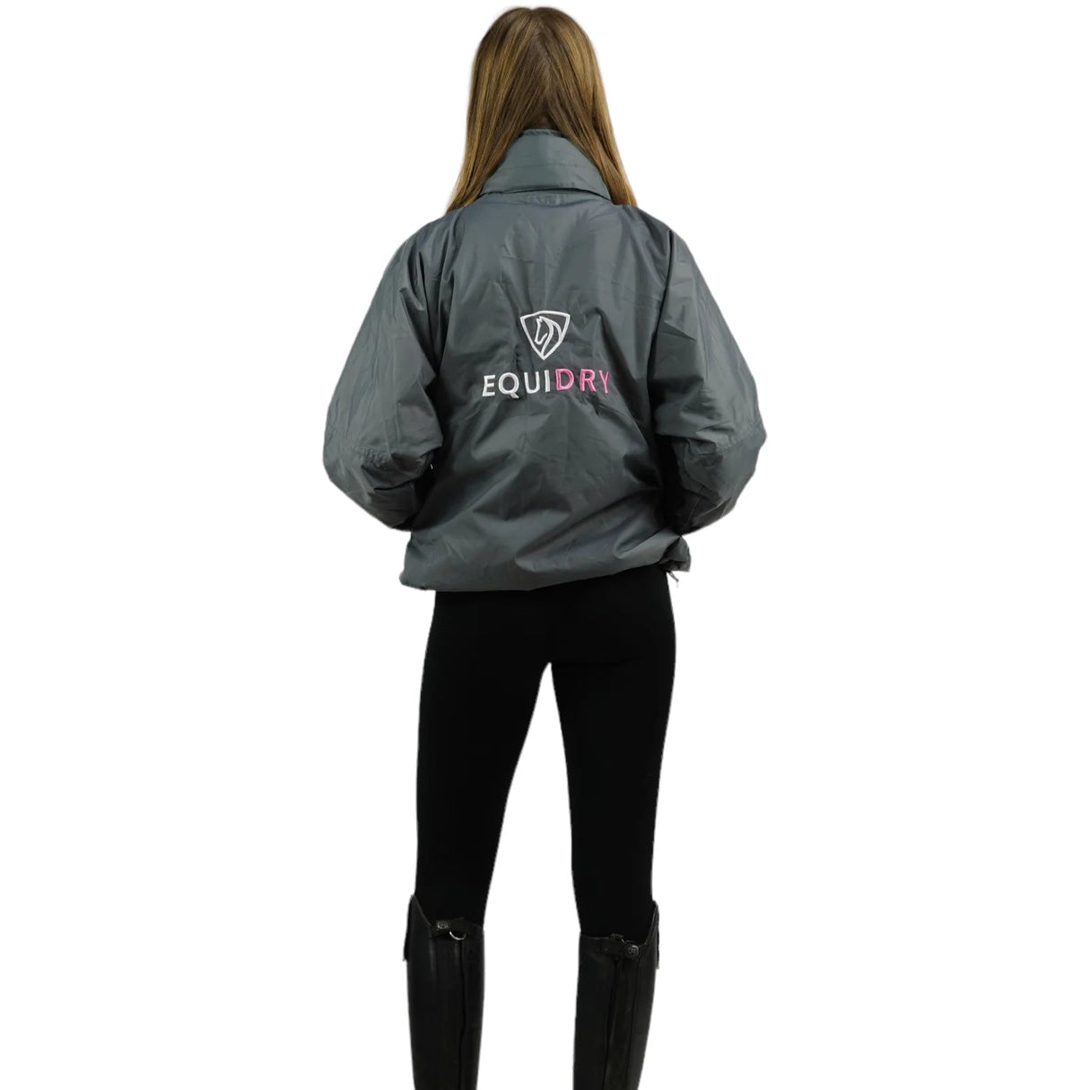 EQUIDRY Women's Thin Fleece Shortie #colour_grey-peacock-pink