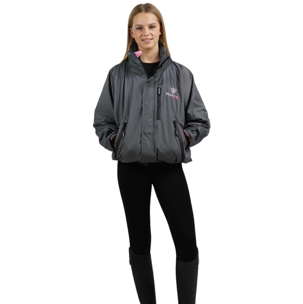 EQUIDRY Women's Thin Fleece Shortie #colour_grey-penelope-pink