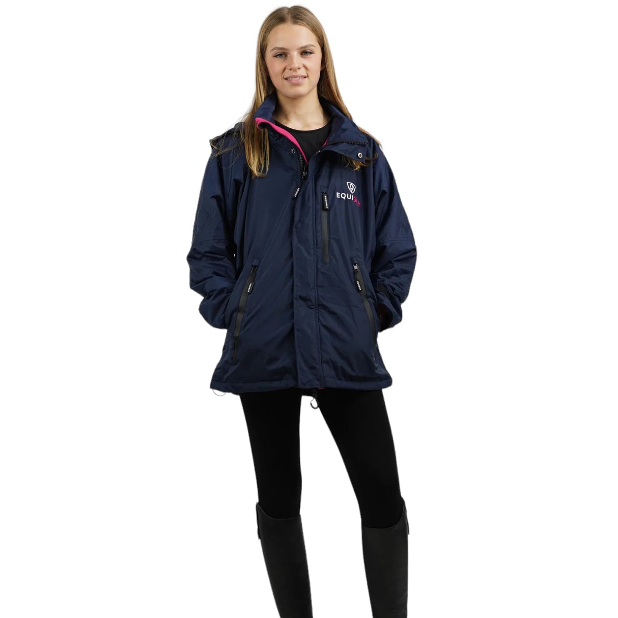 EQUIDRY Women's Thin Fleece Shortie #colour_navy-raspberry