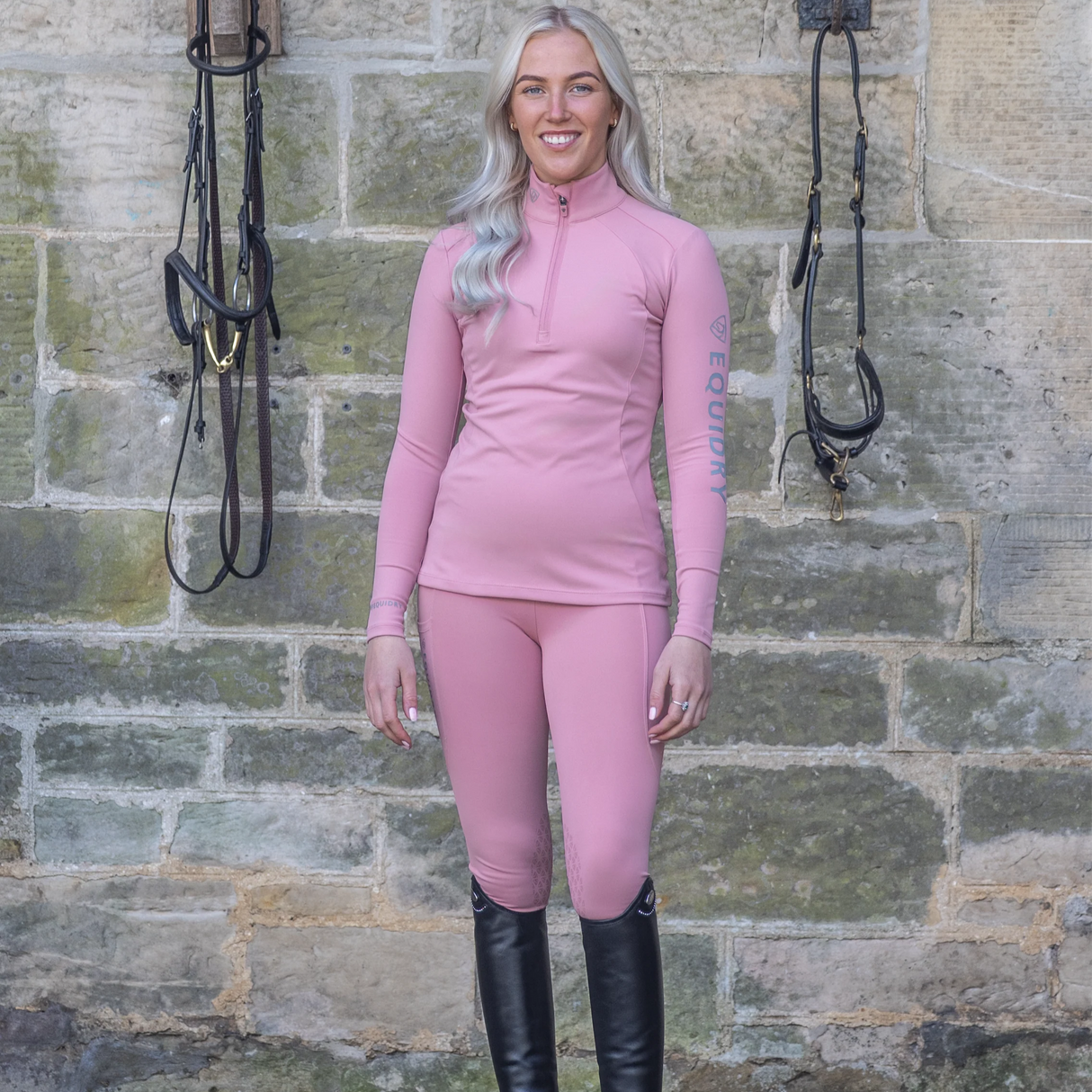 EQUIDRY Women's Water Repellent Leggings #colour_pale-pink-grey