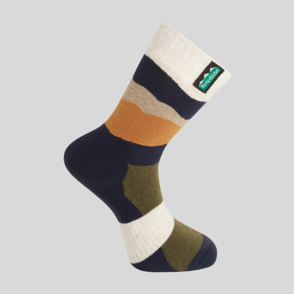 Ridgeline Merino Wool Mid Length Socks #colour_navy-stripes