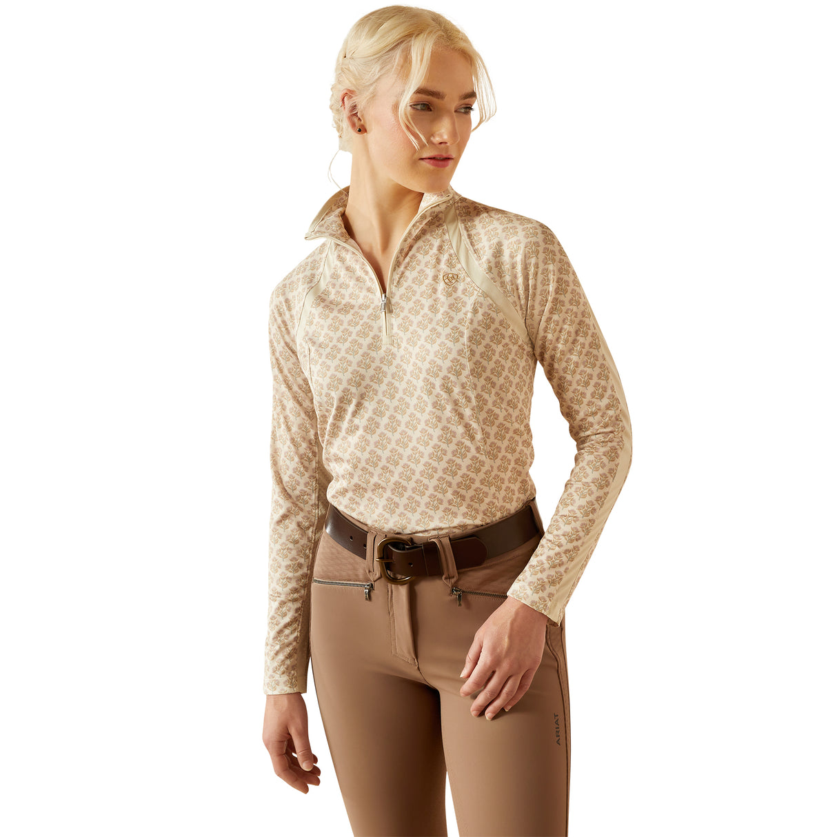 Ariat Women's Sunstopper 3.0 1/4 Zip Baselayer #colour_almond-milk